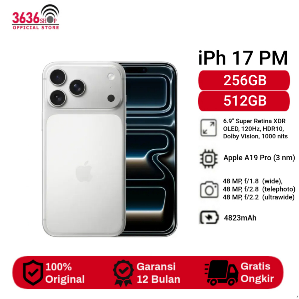 iPhone 17 Pro Max [256GB] [512GB] Super Retina XDR OLED 6.9 inches - A19 Pro - 4823mAh [RESMI]