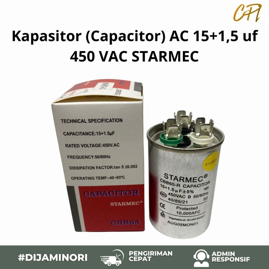 Kapasitor (Capacitor) AC 15+1,5 uf 450 VAC STARMEC