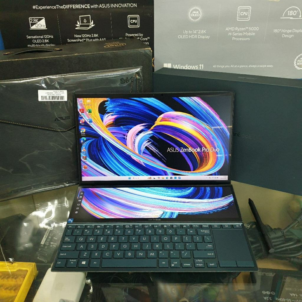 Asus ZenBook Duo UX482EG Core i5-1135G7 Ram-8GB SSD-512GB Nvidia MX450 14inchi Fullset Laptop Dua La