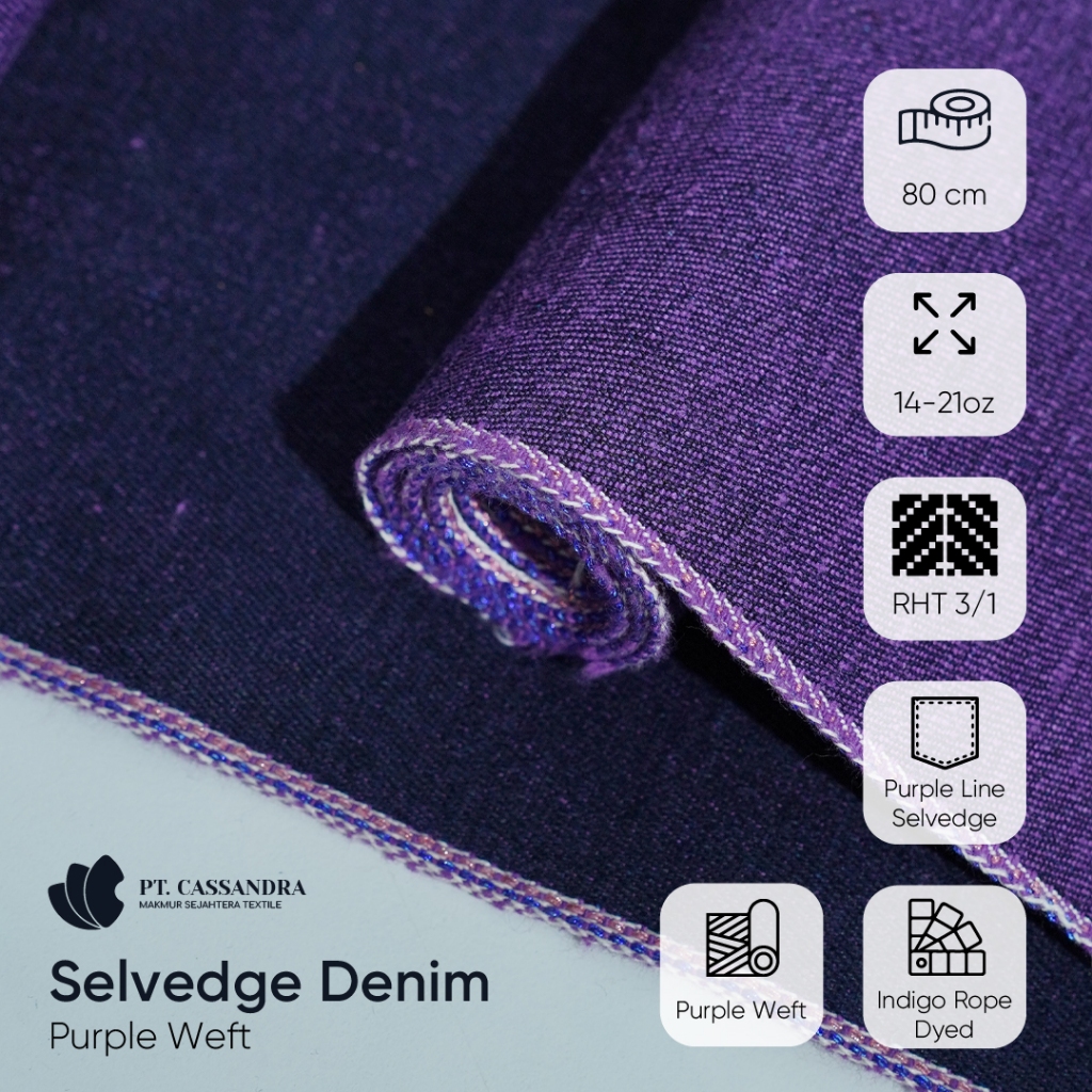 Kain Denim Purple Weft Selvedge Line, 14-18 oz,  Purple Selvedge Line, Raw | Cassandra Textile