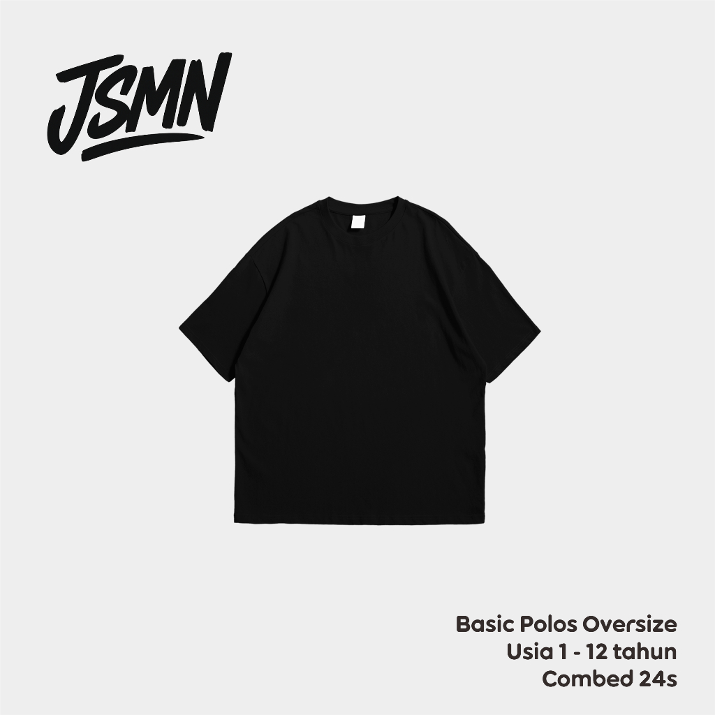 Kaos Polos Oversize Anak 1-12 Tahun Hitam Cotton 24s