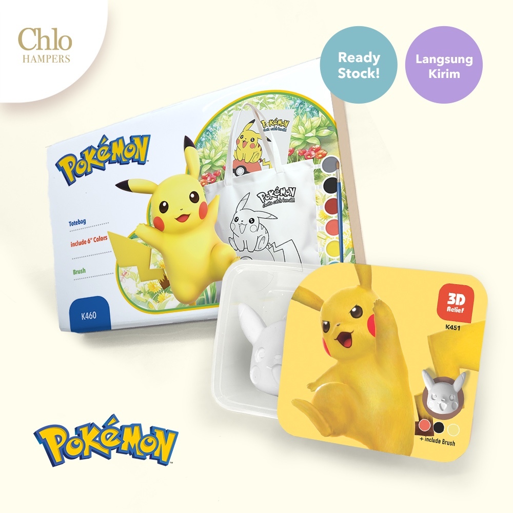 Souvenir Ulang Tahun Anak Mainan Sensory Pokemon Pikachu ( Coloring Clay 3D Relief Slime Totebag )
