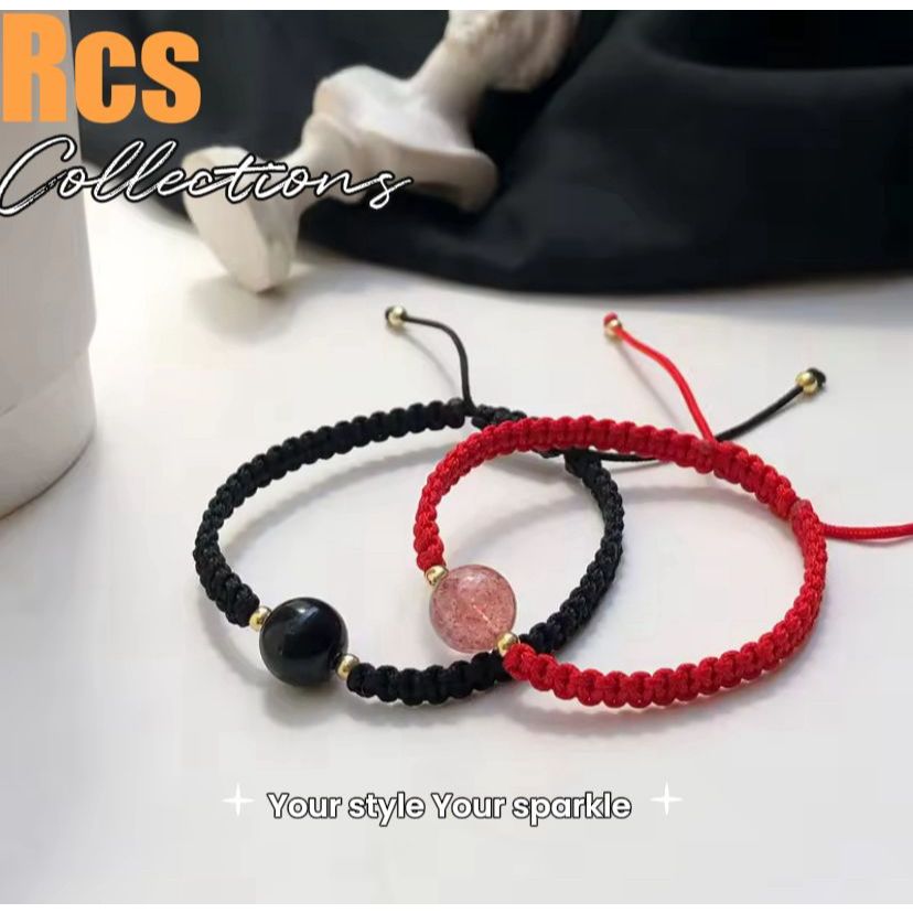 RCS - Gelang tali hitam merah gelang pria wanita keninian aksesoris gelang tali serut simple modis