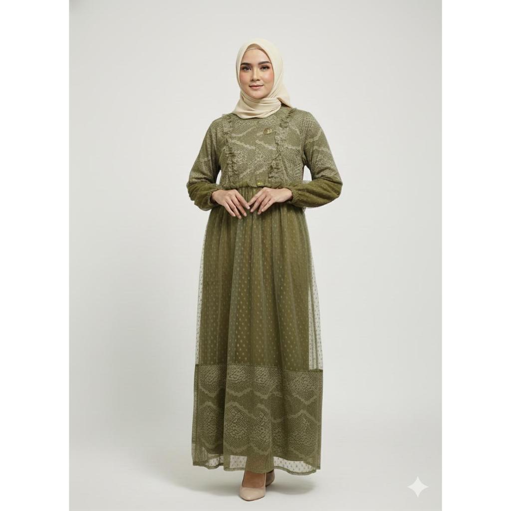 GAMIS BROCADE MIX TULLE   ZULFA DRESS FULL FURING / GAMIS PESTA BRUKAT ZULFA MIX TILE DOT/GAUN PESTA