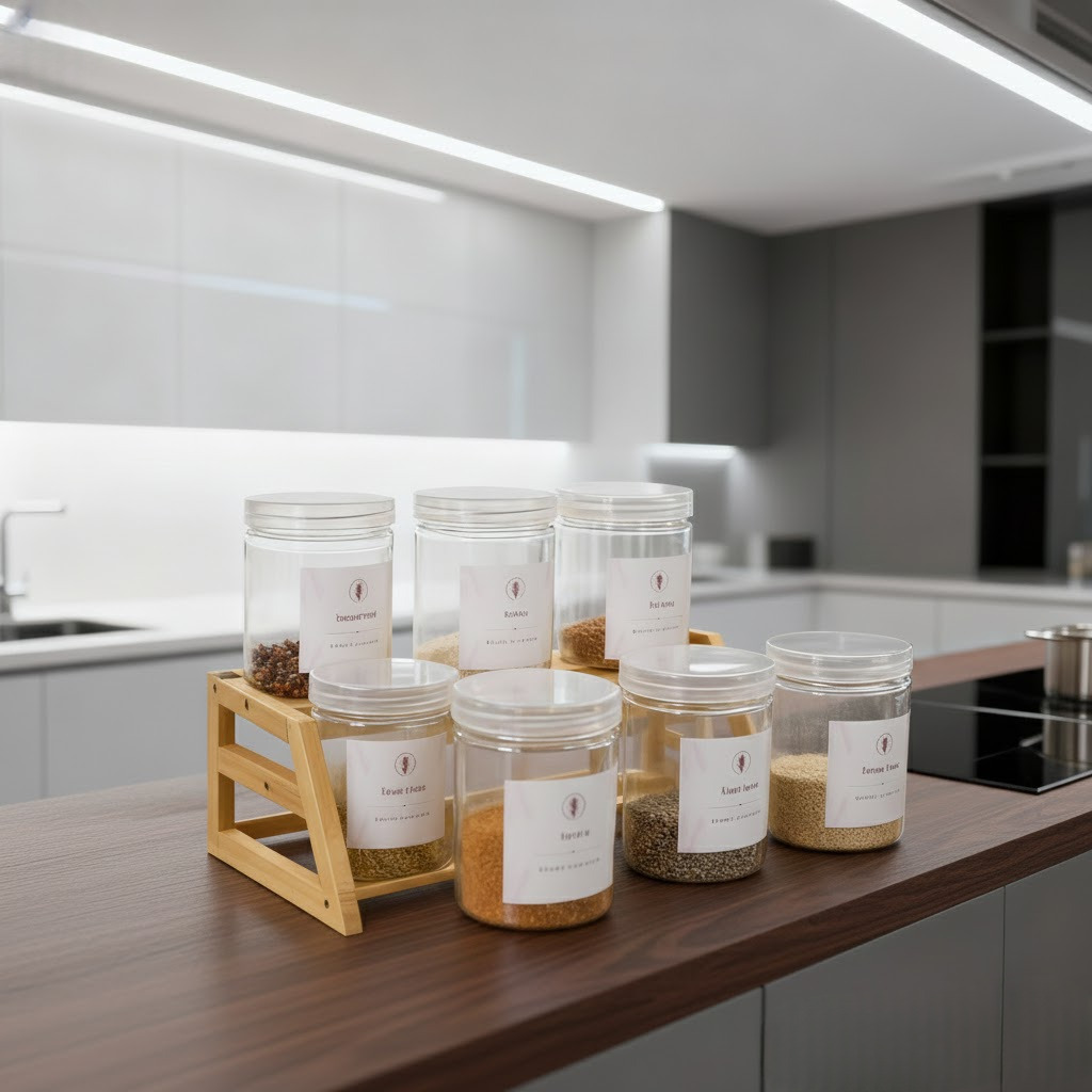 Toples Bumbu 800ml Toples Plastik Tutup Bening Tempat Bumbu Dapur Free Sticker