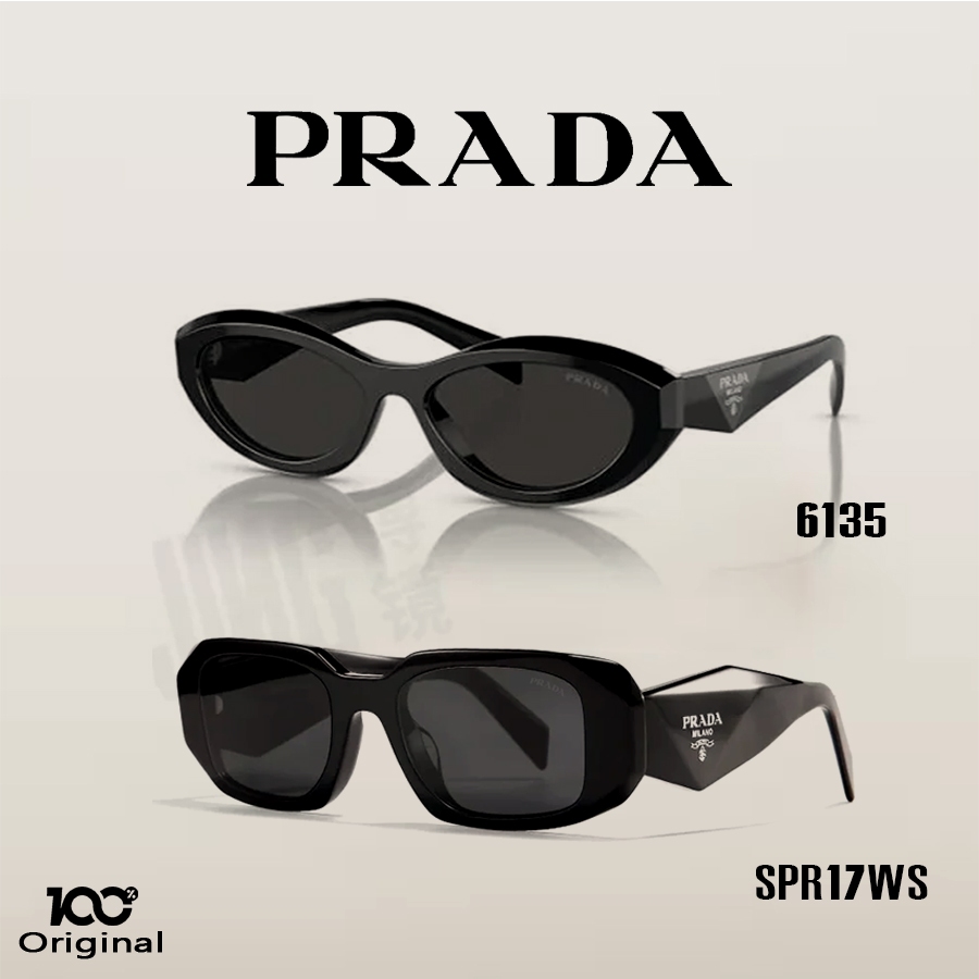 Kacamata Fashion Wanita Prada SPR17WS/6135 Symbole UV400 Original 100% hitam sunglasses pria Black