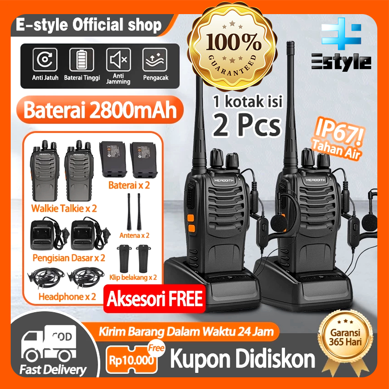 HT MERODITH 888S Handy Talky Waterproof Portable 2800MAH Radio Komunikasi UHF Walkie talkie