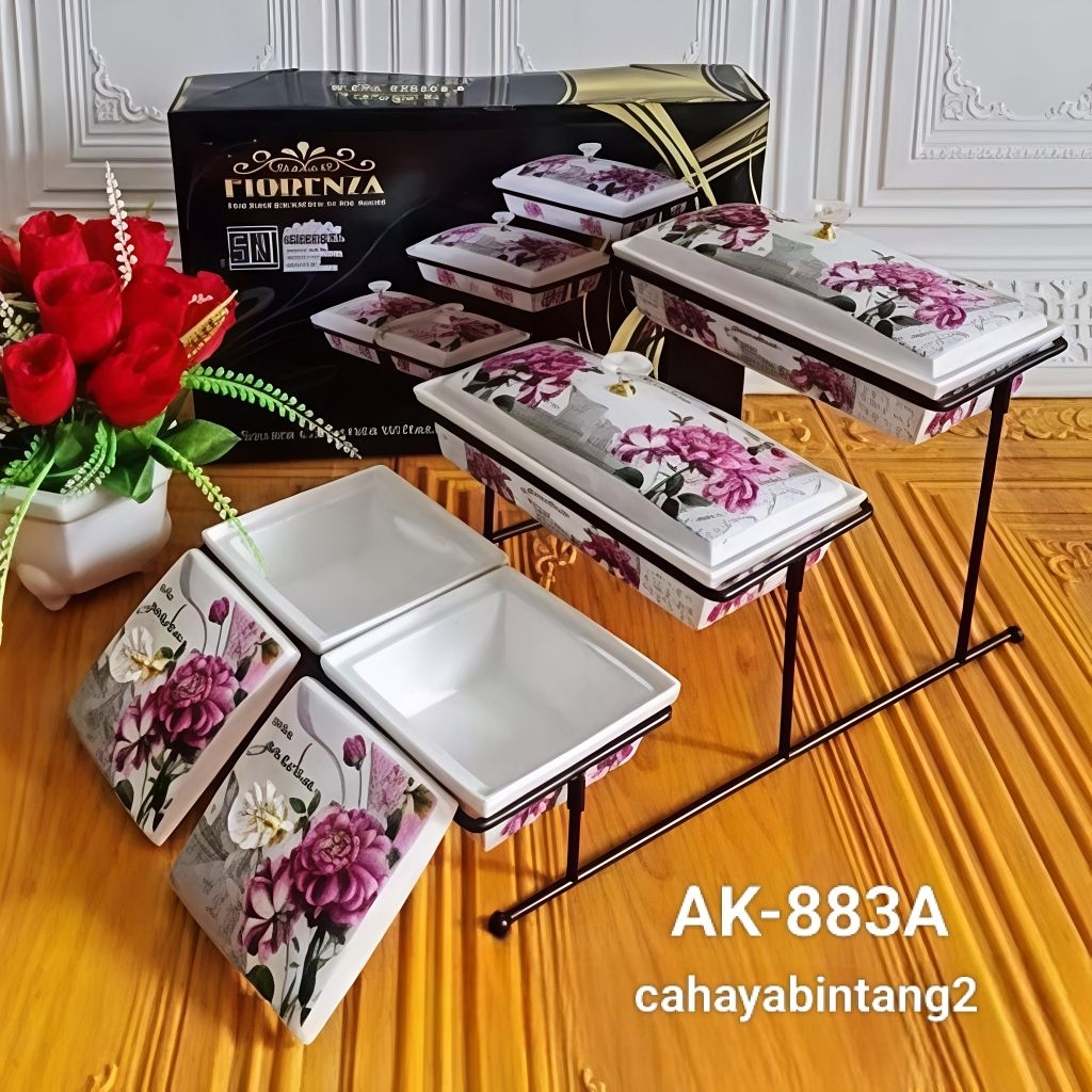 (Packing Kayu) Prasmanan/ Wadah Saji Bertingkat Keramik Fiorenza AK-883A AK-883B