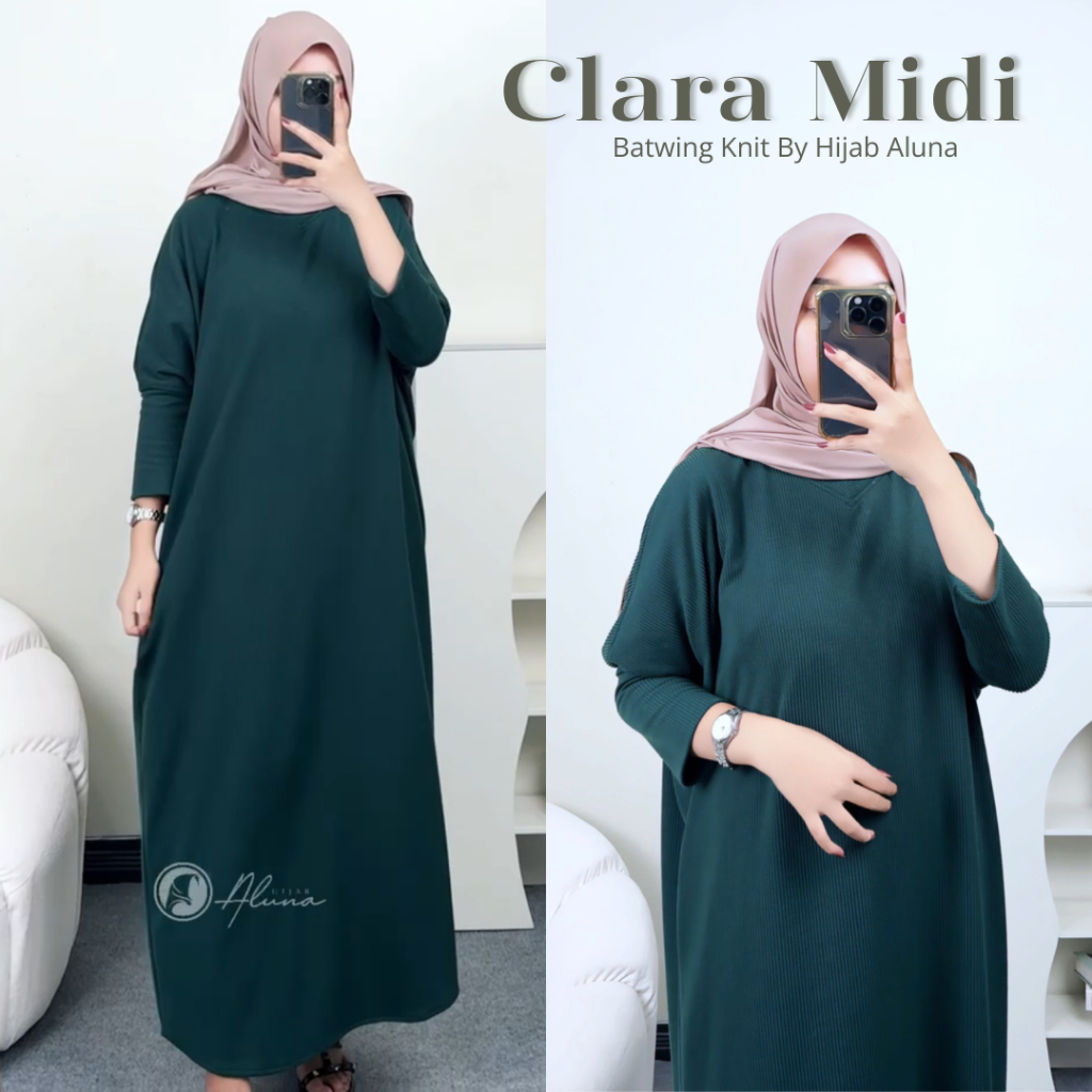 Hijab Aluna | Gamis Knit Clara midi batwing dress terbaru premium daily simple loose abaya simpel ke