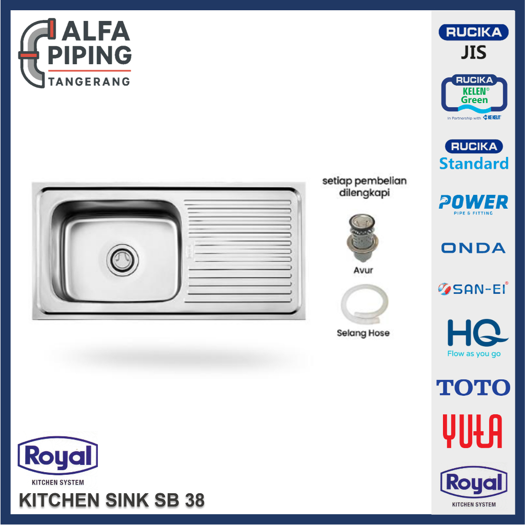 Royal Kitchen Sink Wastafel Dapur SB 38 | Bak Cuci Piring 86 x 43 Cm