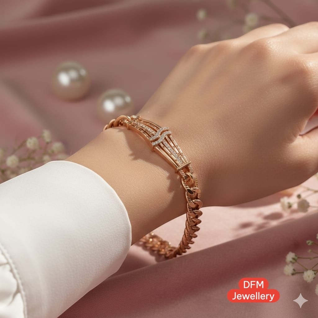 Gelang Titanium Rantai Permata Lapis Emas