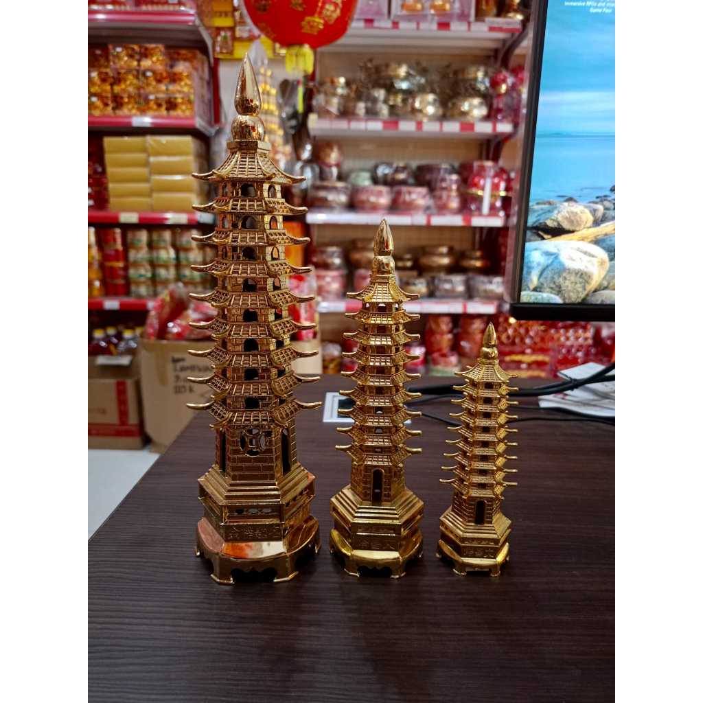 [FENGSHUI] Miniatur Pajangan Pagoda/Pagoda 3 Ukuran/Pagoda Fengshui Emas/Dekorasi Miniatur Pagoda Be