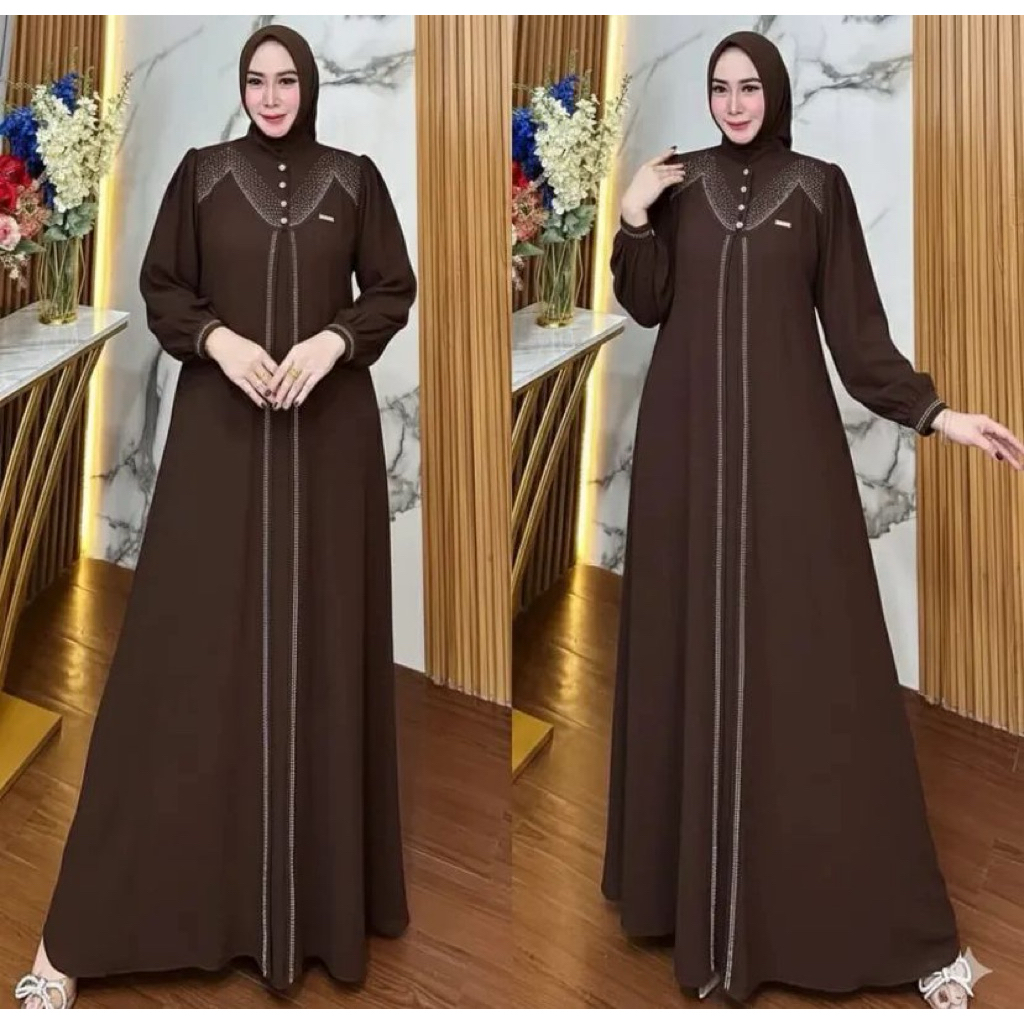 Aletha Dress Lebaran Terkini Baju Kondangan Model Elegant Gamis Wanita Bahan Ceruty Baby doll mix sw