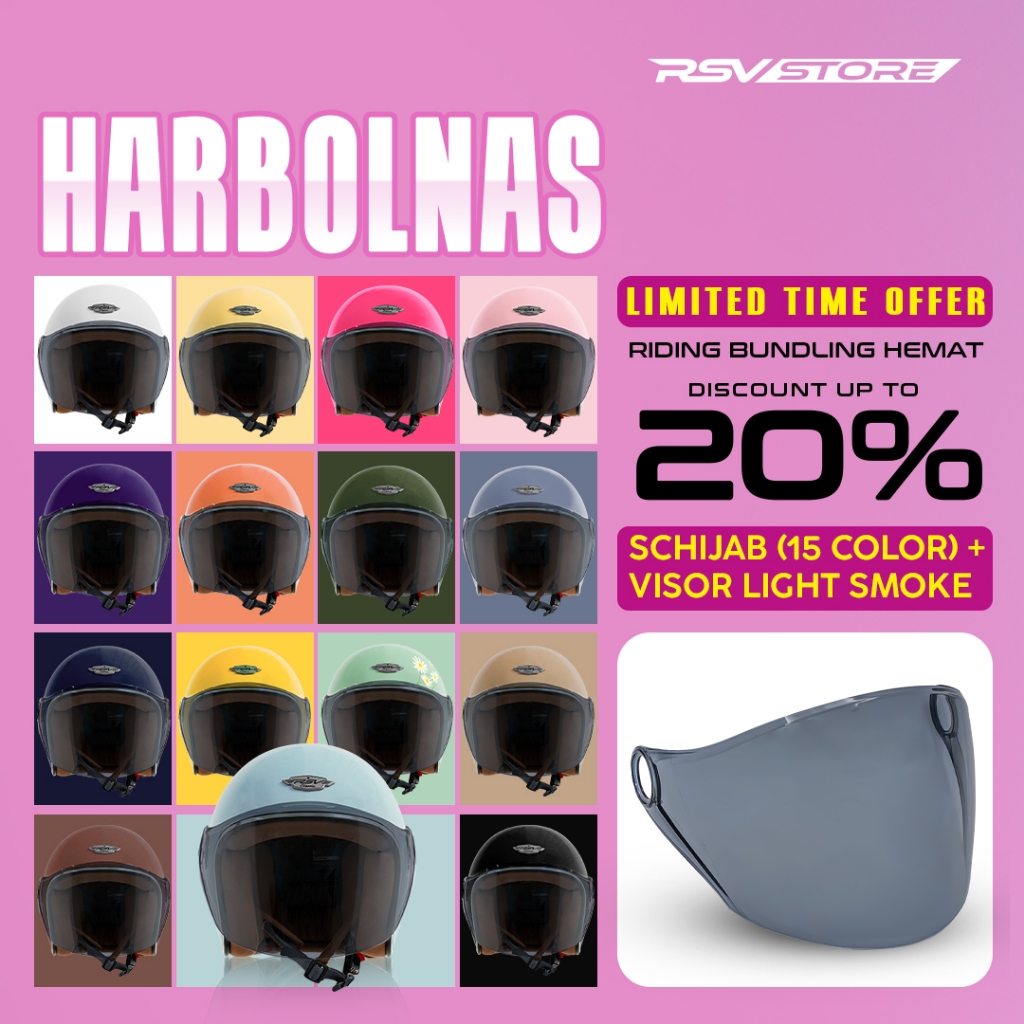 (Bundle) Helm RSV SC Hijab Series + Extra Visor Light Smoke [All Color] | Helm Hijab | Half Face