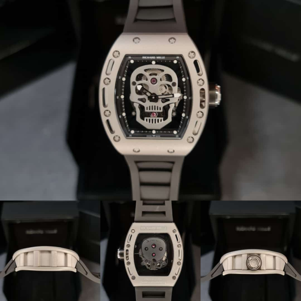 Jam Tangan Automatic RM52 Skull Stainless Strap Rubber Swiss Movement 40mm