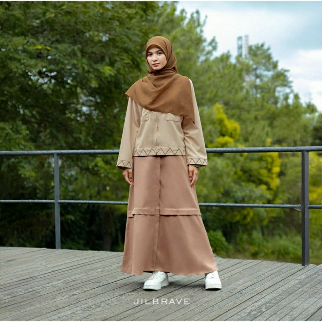 HEERA DRESS JILBRAVE | 2 IN 1 Style Gamis Set Outer | Gamis Outdoor Sporty Casual