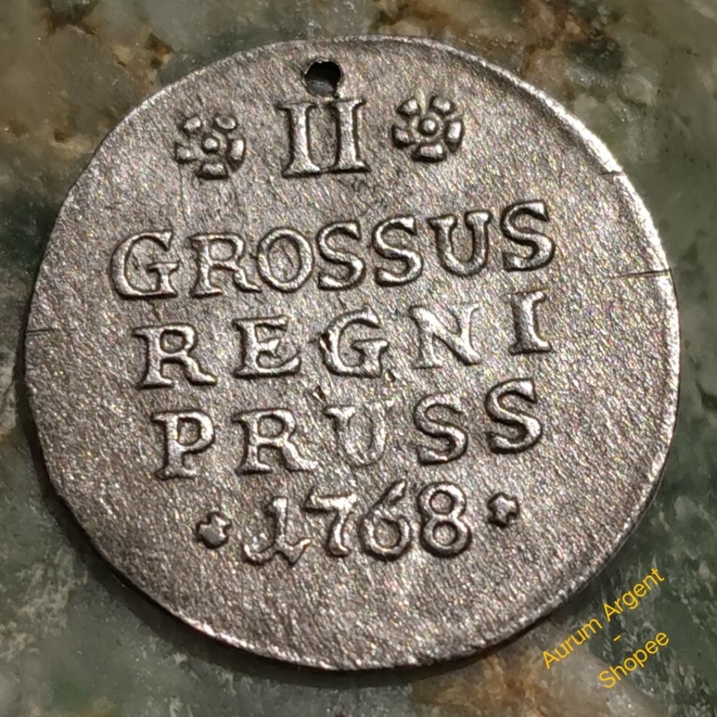 ZZ.20-- 1 PC KOIN PERAK KUNO ASLI 2 GROSSUS FRIDERIC II TH 1768 . -- SILVER COIN --