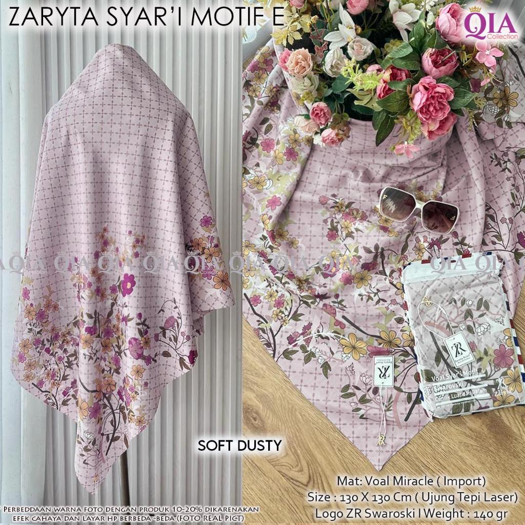 ZARYTA Hijab Syar'i Segi Empat Motif E Bunga Jumbo 130x130 Original QIA Voal Miracle Premium Laser C