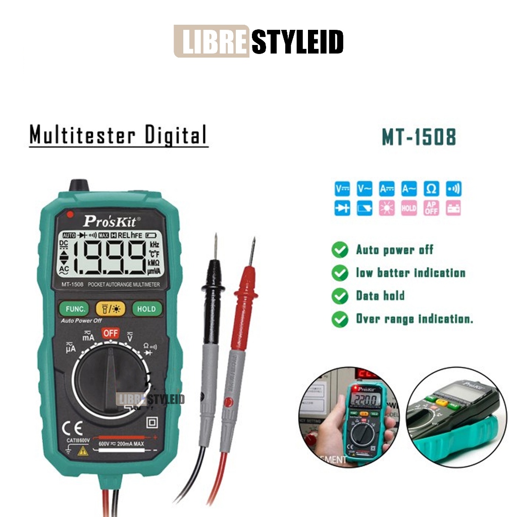 PROSKIT MT-1508 DIGITAL MULTITESTER - POCKET AUTRANGE MULTIMETER - MULTITESTER 600V DIGITAL PROSKIT 