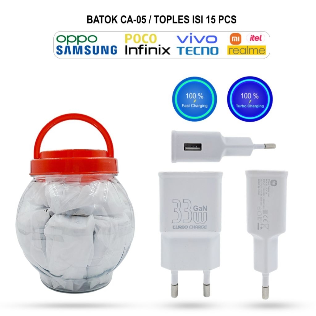 Travel charger 32w kepala charger fast cahrging 1 toples isi 15pcs (hitam/putih)