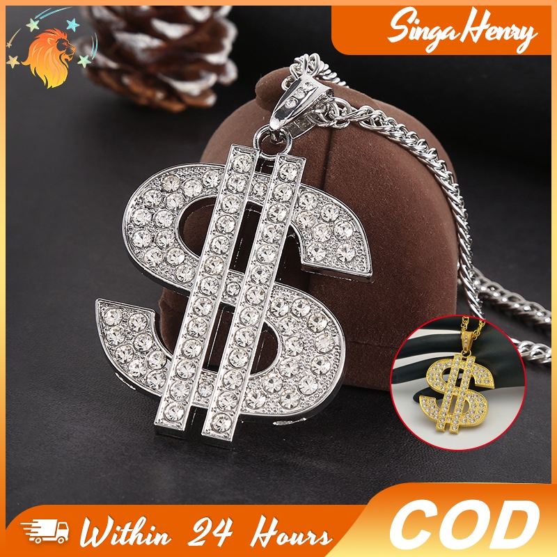 Kalung Rantai Emas Tebal Alloy Style Hip Hop Liontin Dolar Uang Pria Wanita Aksesori Trendi Viral