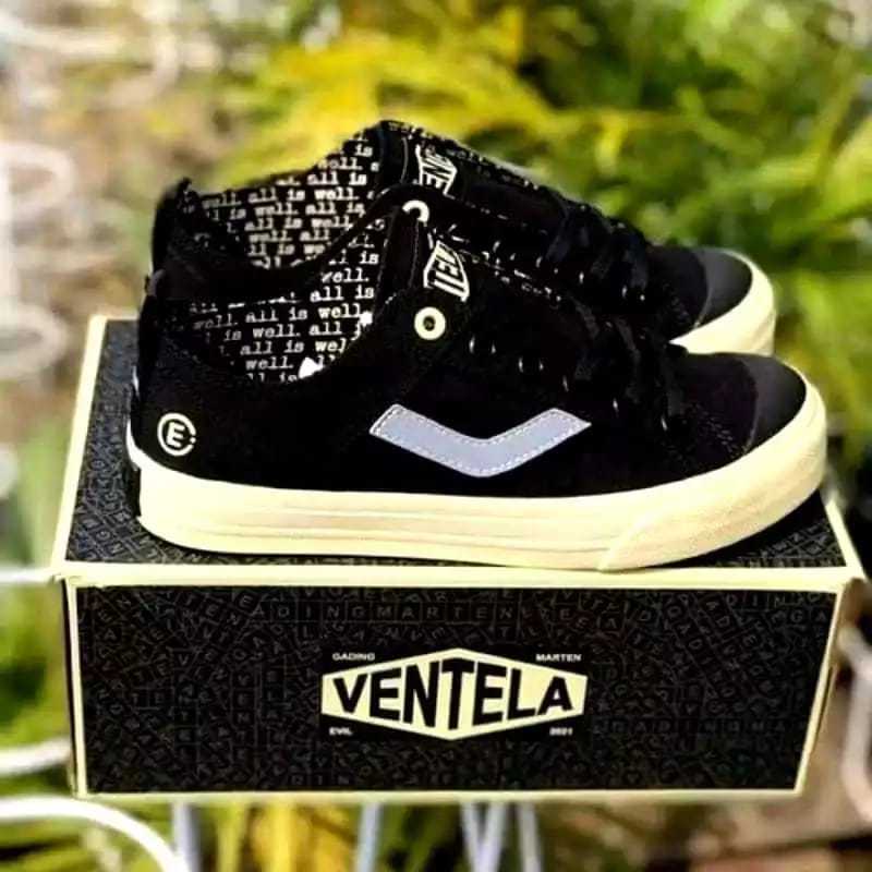 Ventela Evil Hitam Putih Polos Pria Wanita - Sepatu Sneaker Pria Wanita Unisex Sepatu Sekolah Hitam 