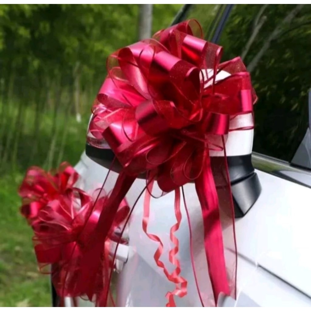 Pita Tarik POM/ Pita Bunga Jumbo Untuk Sangjit/ Pita Serut Pompom/ Bahan Kain Organdi