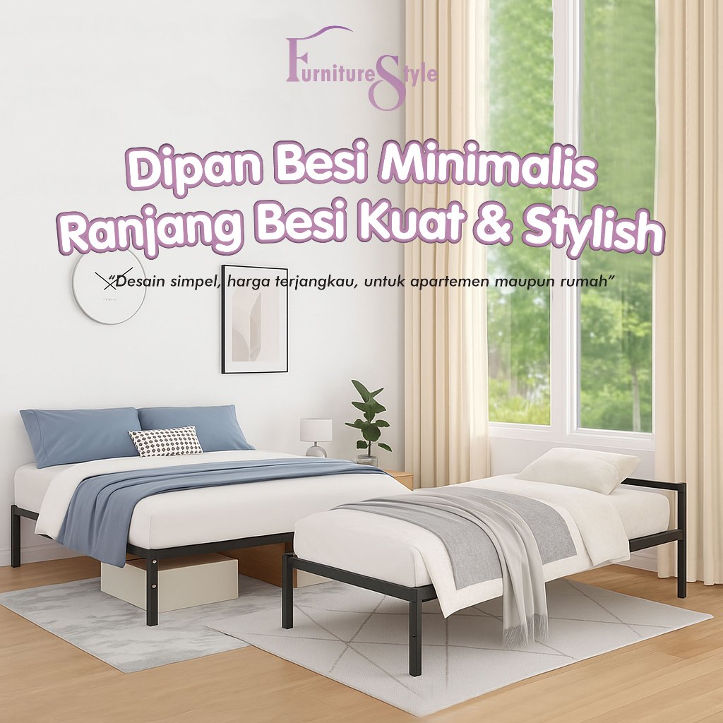 Ranjang Rakit Besi Single & Double –Tempat Tidur Minimalis Kuat – Divan Besi Rakit Kokoh - Keranjang