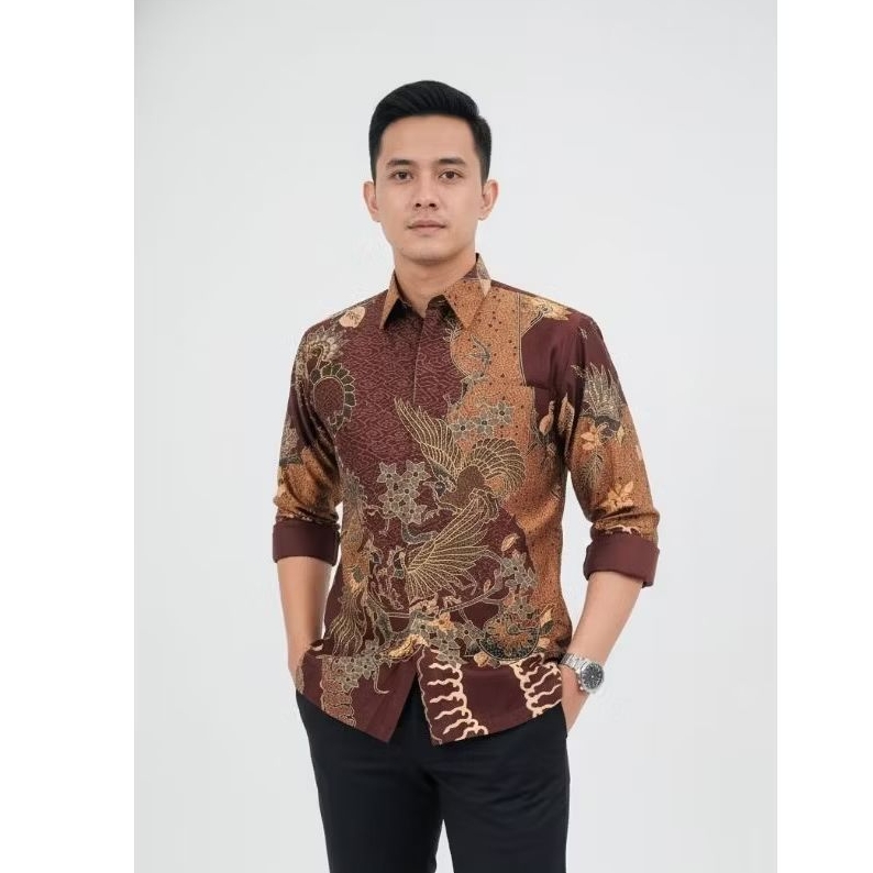 Kemeja Batik Pria Lengan Panjang Modern Premium-Batik Lapis Furing Hero Bahan Semi Sutra-Baju Batik 