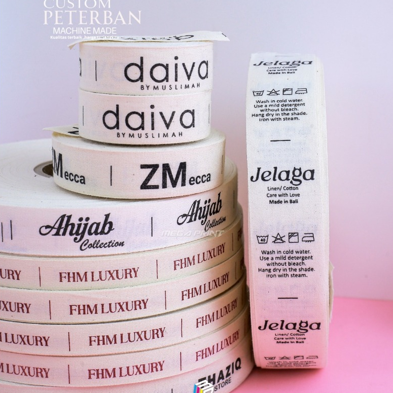 1,3cm label piterban  + cetak, piterban import, label murah, label katun import, label hijab, label 
