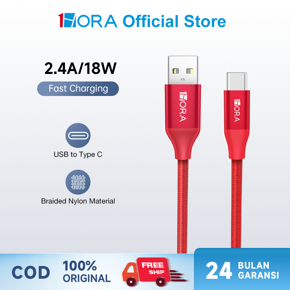 1HORA 2.4A kabel data Usb to Type C Fast Charging For Samsung Oppo Infinix Original 1M Cable Usb Typ