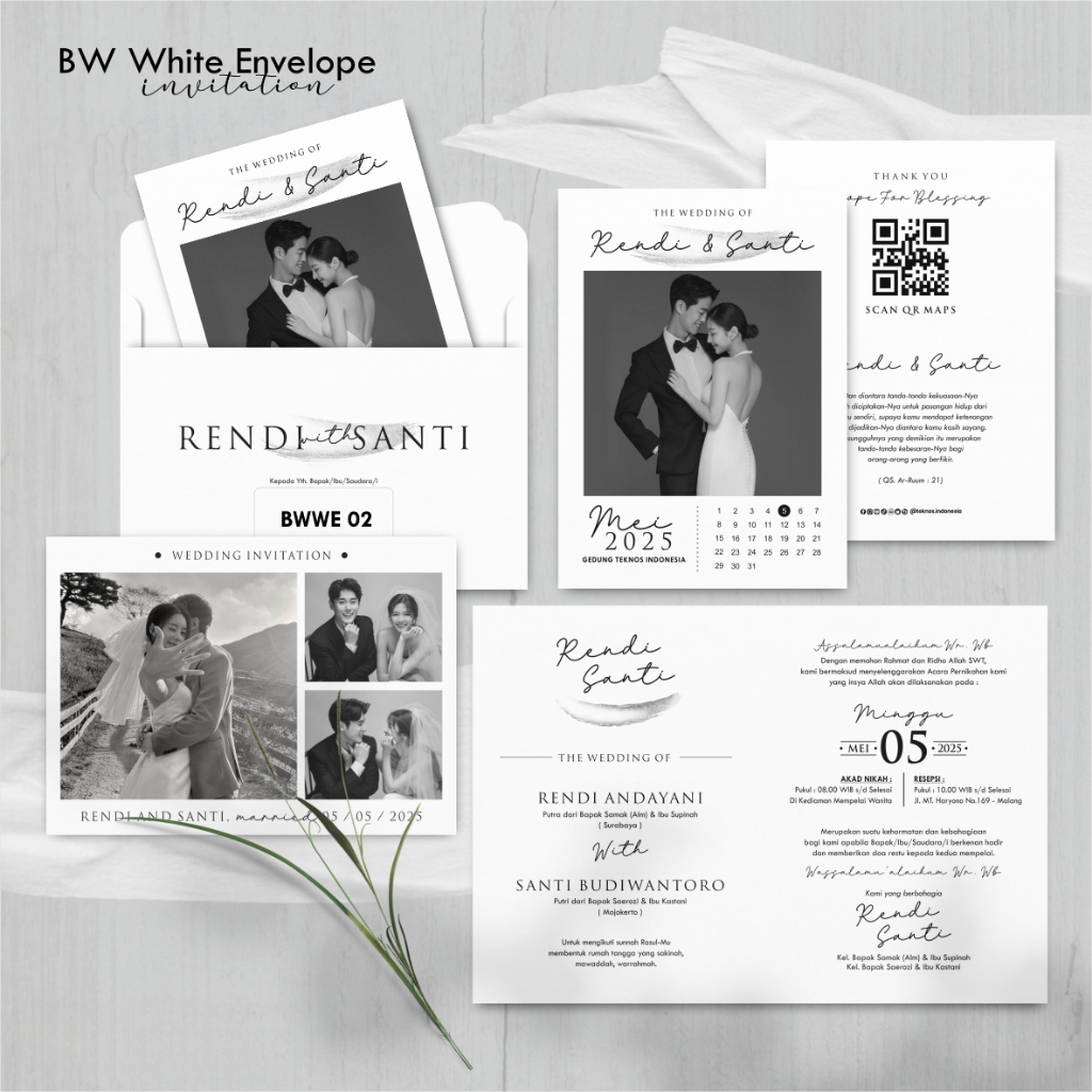 Undangan Amplop Pernikahan Elegant BW - Undangan Nikah BWWE Amplop Aesthetic Free Foto - Luxuriousss
