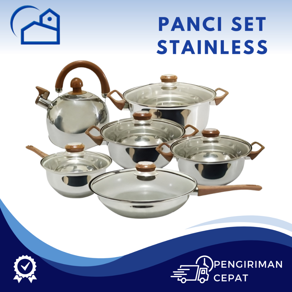 HOMESTATION - Panci Set Stainless stele 12Pcs Anti Karat Tebal / Panci Set Cookware 4212 GSF