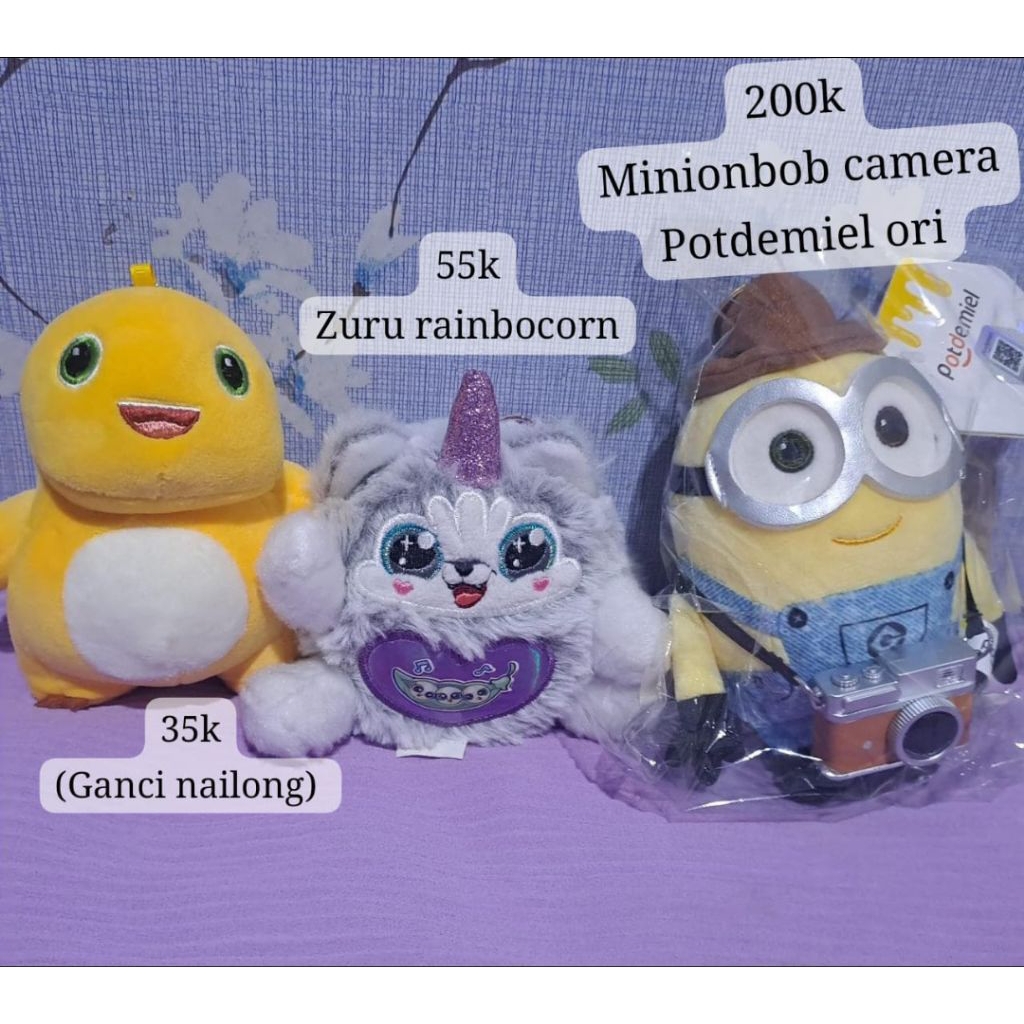 (SALE READYSTOCK) plush doll Potdemiel Minion Bob camera, zuru rainbocorn, nailong keychain