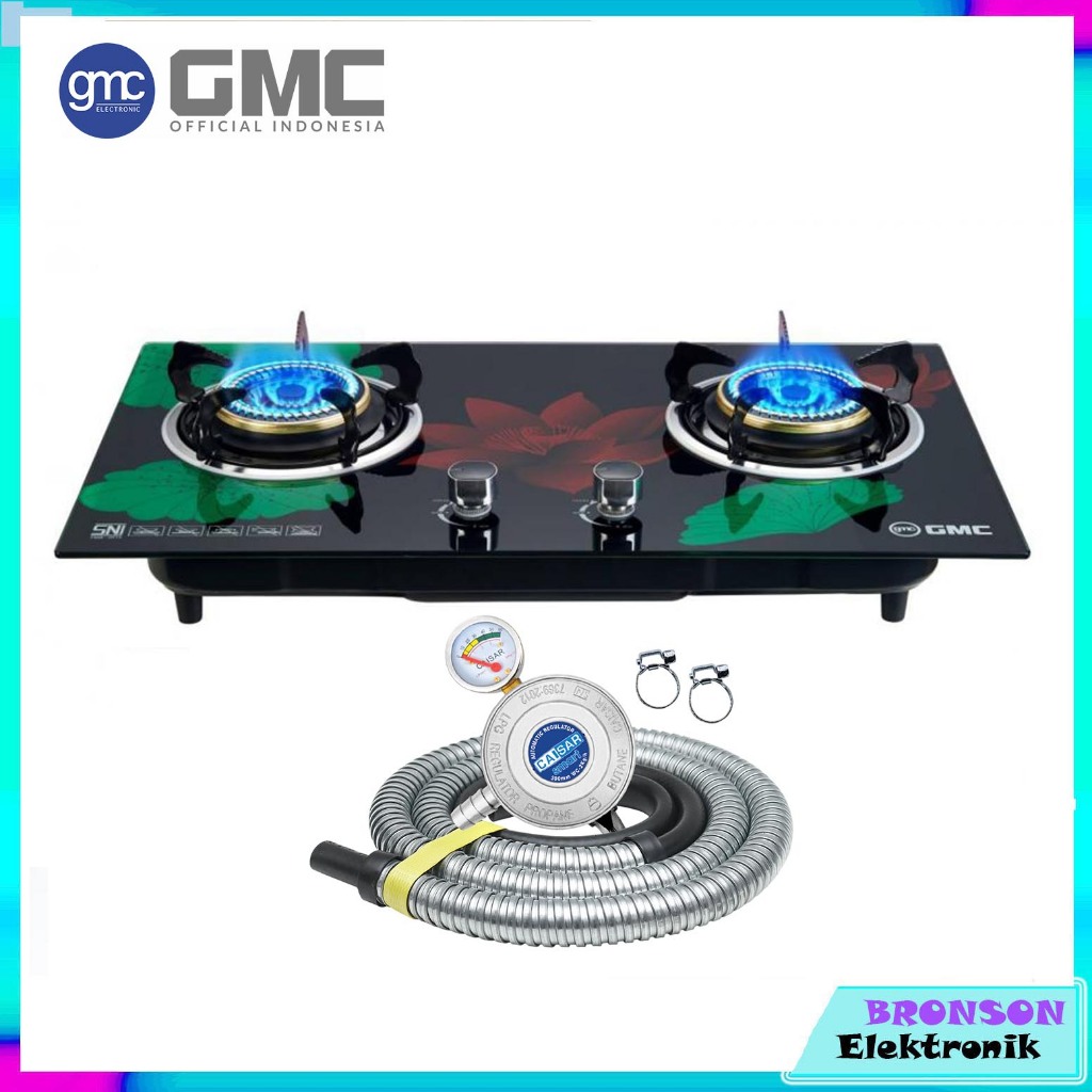 GMC 621 Kompor Gas Kaca 2 Tungku Kompor Tanam Meja