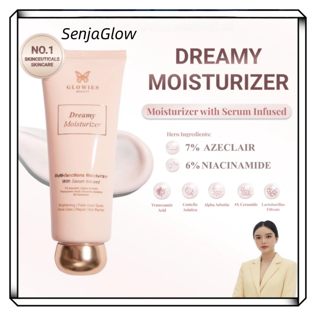 Glowies Beauty Dreamy Moisturizer 80ml Krim Pelembap Wajah dengan Formula Korea, Mengandung 7% Azecl