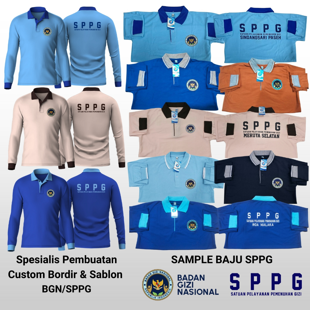 Min.24 PCS SABLON SPPG BGN Kaos Kerah Poloshirt Pendek Premium Cepat | Laris Seragam Kerja Dapur