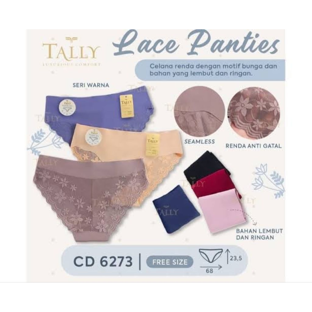 TALLY SEAMLESS PANTS RENDA 6273 CD CELANA DALAM WANITA ANTI JIPLAK FREE SIZE ADEM NYAMAN