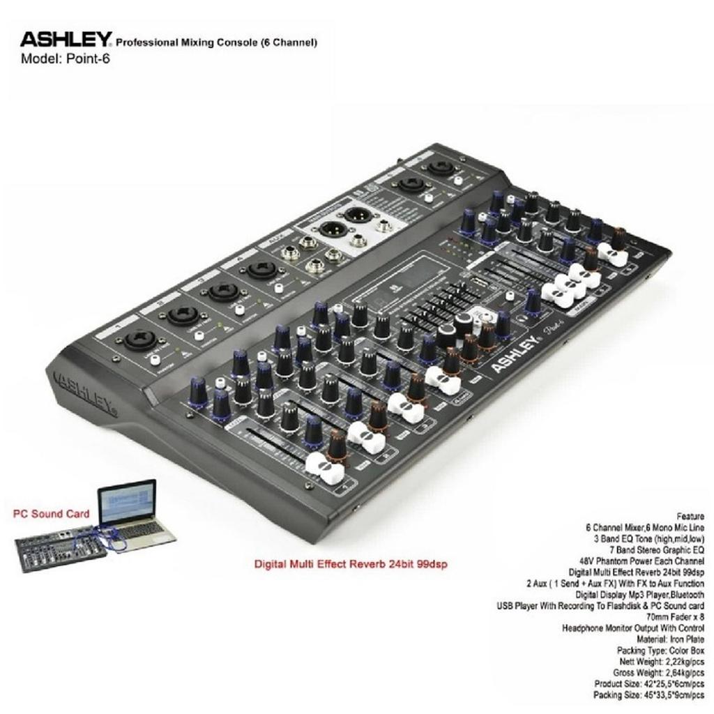 MIXER ASHLEY POINT 6 ORIGINAL 6CHANNEL MIXER ASHLEY POINT-6 BLUETOOTH USB