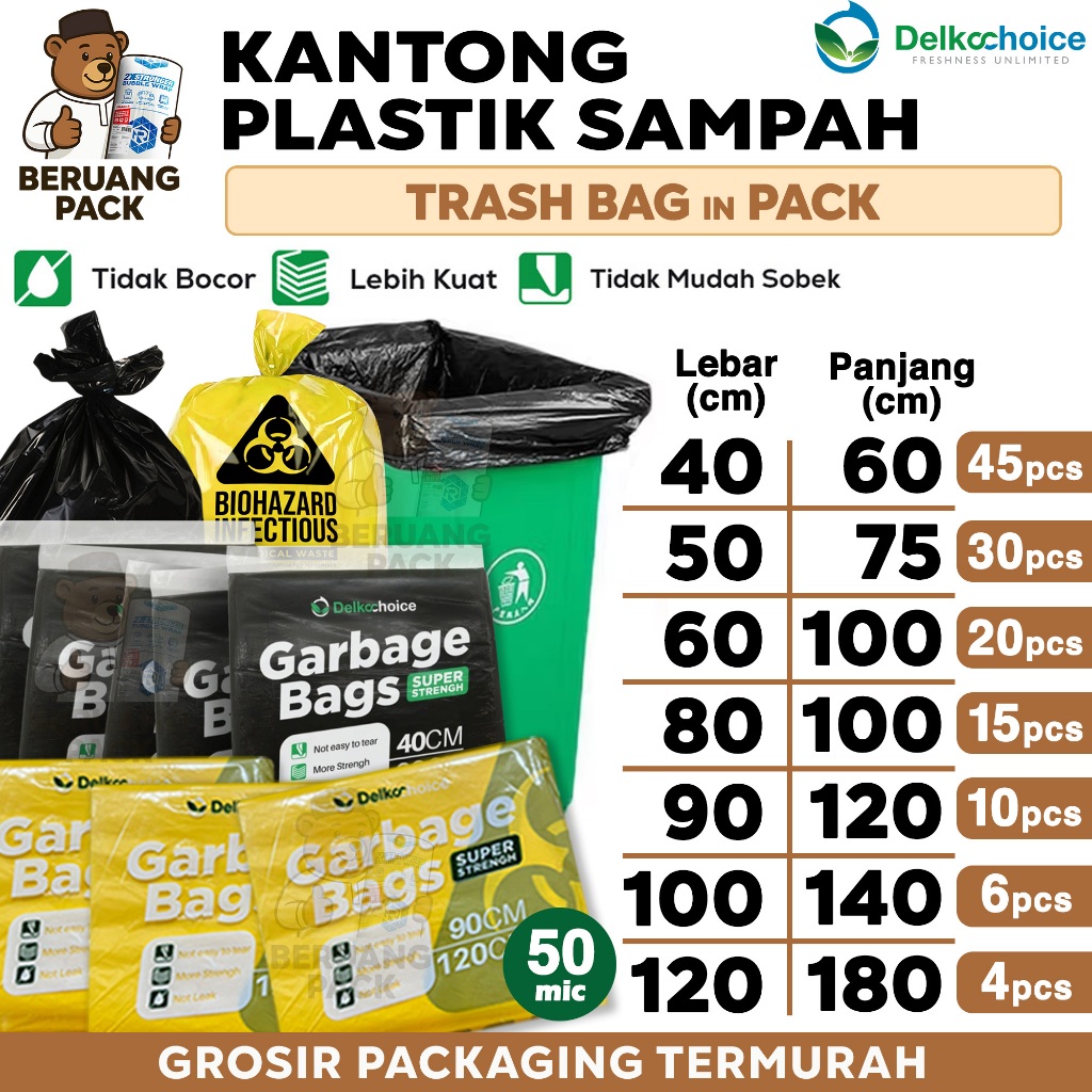 Kantong PLASTIK SAMPAH PACK Trash Bag Tebal Anti Bocor Jumbo Hitam Premium Termurah DELKOCHOICE