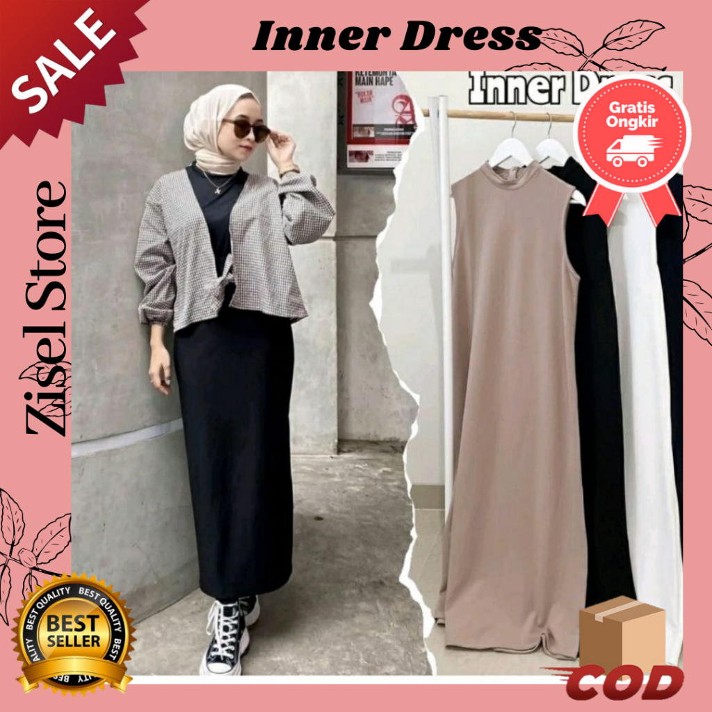 Inner Long Dress Kutung Manset Baju Span Jersey Tanpa Lengan