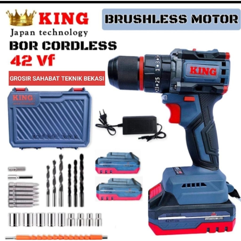 Mesin bor baterai 42 VF KING Bor cordless FULL SET