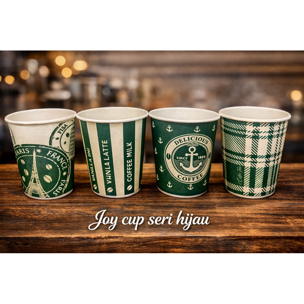 [50 Pcs]Paper Cup Merk Joy Hijau cup 8,5 Oz (240ml) Gelas Kertas Kopi Teh Tahan panas dan Berlaminas