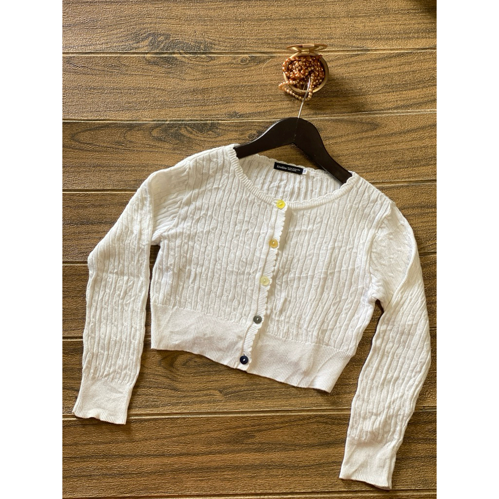kardi kardingan cardi cardigan rajut kepang crop putih anak remaja branded bebe size 130