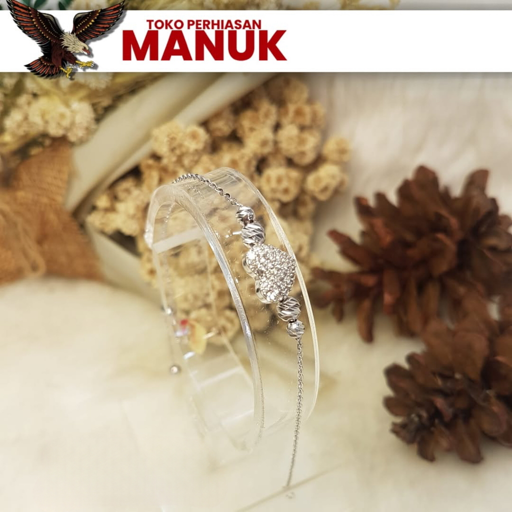 Gelang Rantai Emas Putih | Emas 9K/420 2gr | Gelang Bandul Hati/Love
