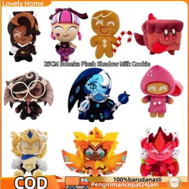 Boneka Plush Shadow Milk Cookie 25CM Aksesori Game Cookie Run Lucu Mainan Anak Perempuan Shadow Plus