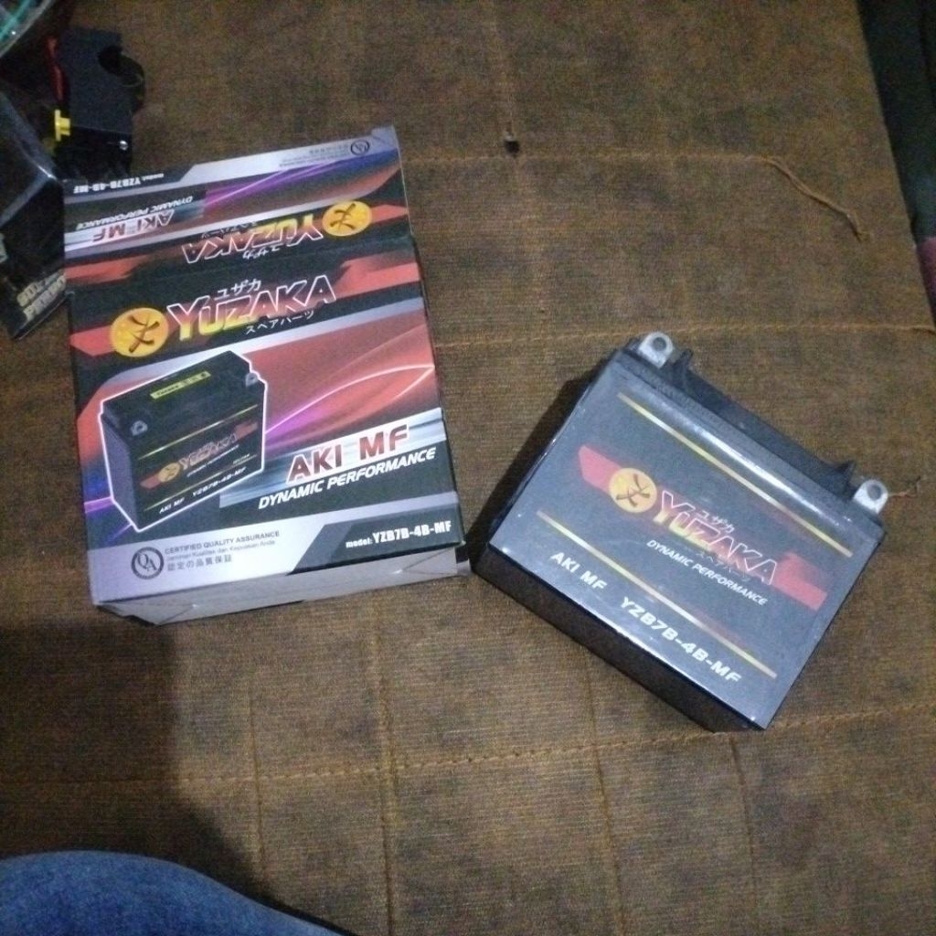 Aki motor merk Yuzaka YZB7B-4B-MF untuk motor Tiger, Scorpio, Nouvo