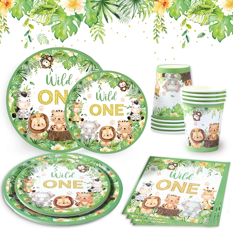 Set Peralatan Makan Dinosaurus Hijau Binatang Singa Kartus Sekali Pakai Paper Bowl Goodie Bag Ulang 