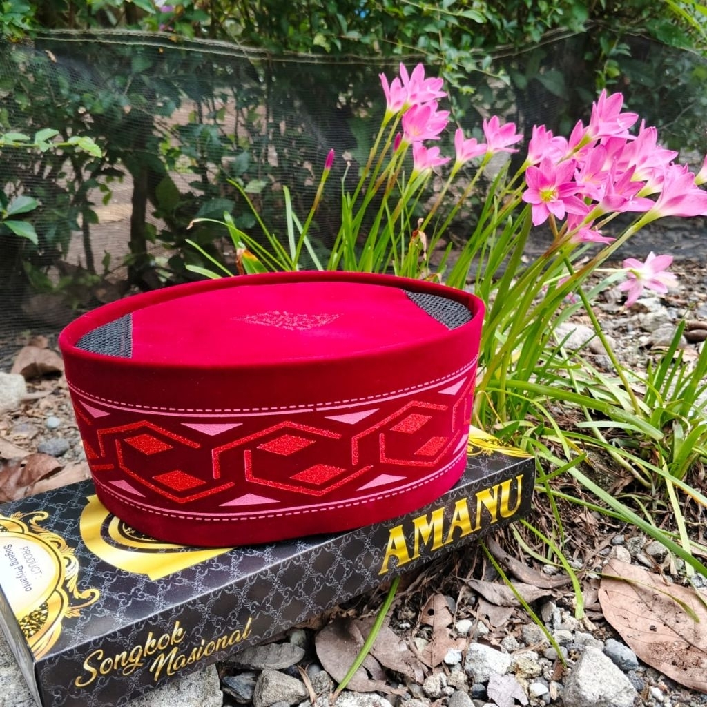 Songkok merah maroon AC batik 3D anak dewasa