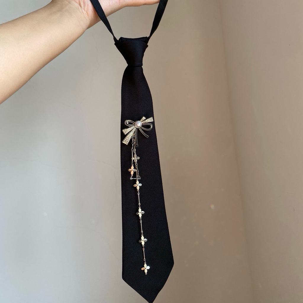 Dasi Motif Aesthetic Dasi Hitam Bros Pita | Dasi Pria Wanita Korea Jepang Y2k Vintage Cosplay | Akse